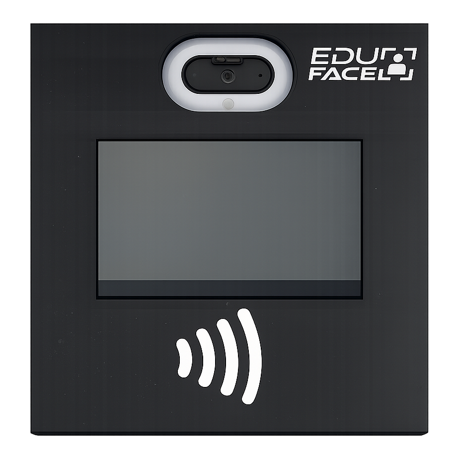 EduFace Gerät mit Kamera, Display und NFC-Symbol